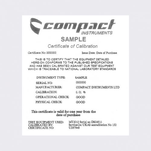 Compact Instruments Certificate of Calibration